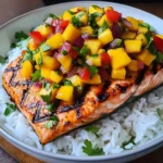 Grilled Salmon with Mango Salsa & Coconut Rice