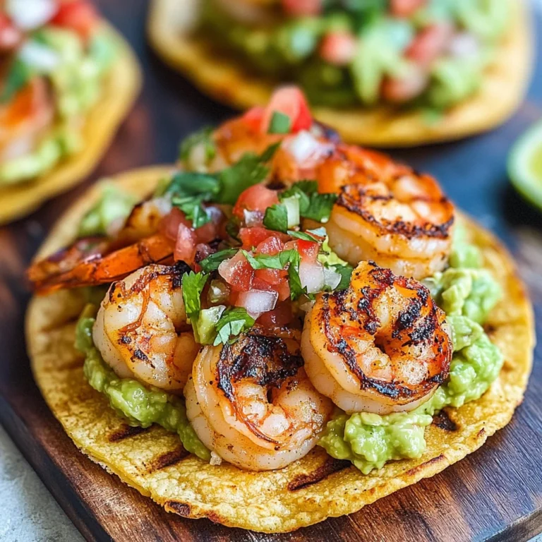 Grilled Shrimp Tostadas with Guacamole & Pico de Gallo