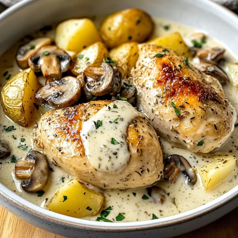 Herb Roasted Chicken in Creamy White Sauce with Mushroom and Potatoes