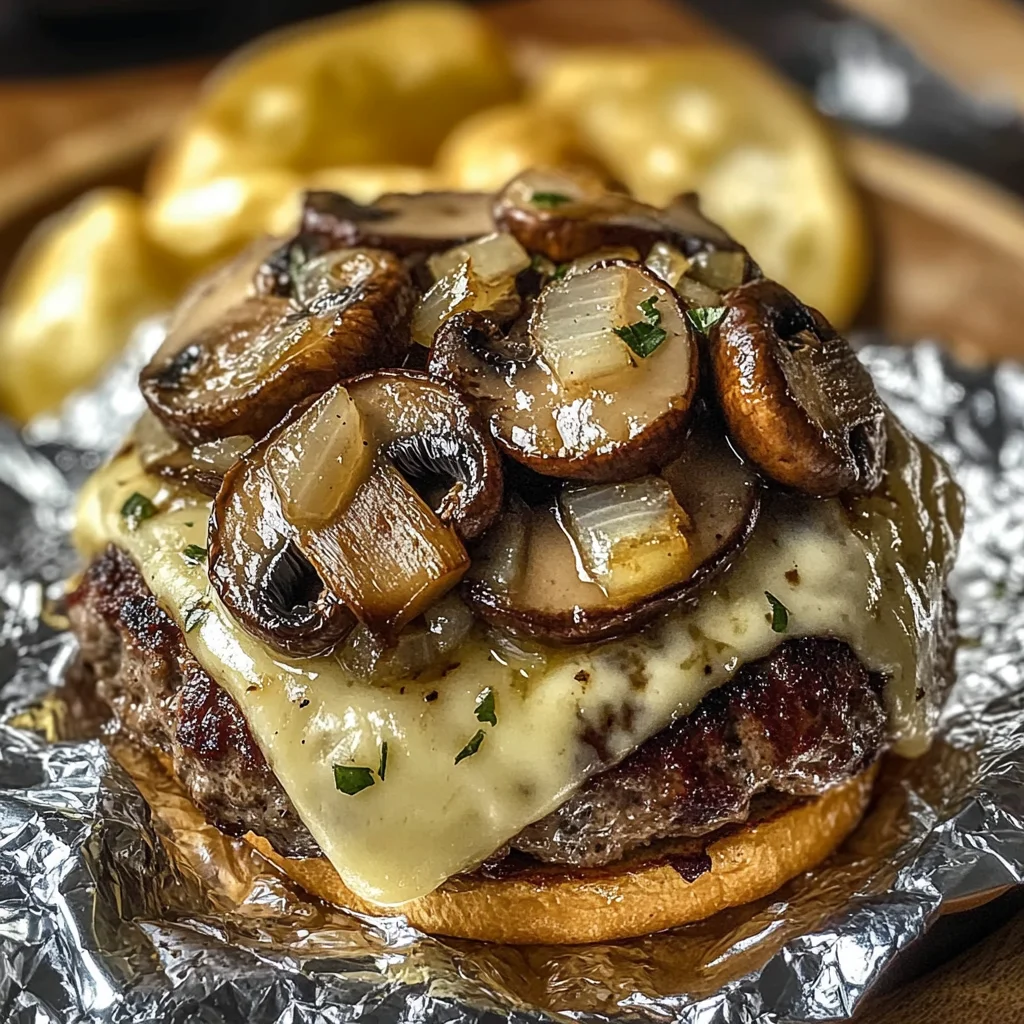 Mushroom and Swiss Burger Foil Packets