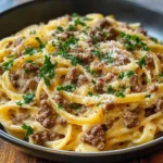 One-Pot Creamy Beef and Garlic Butter Pasta